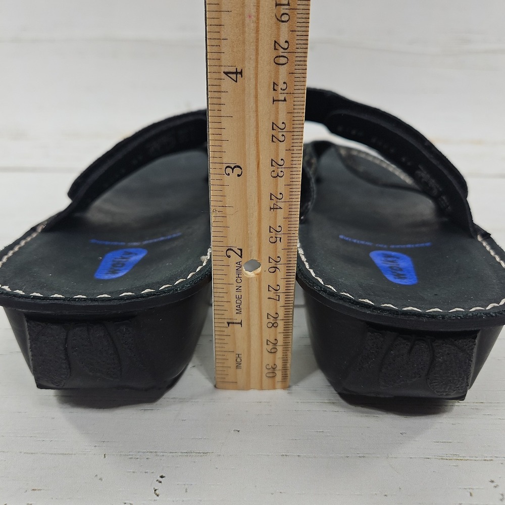Wolky Tahiti Womens 6 EU 37 Black Leopard Leather Toe Post Sandals Adjustable - Picture 6 of 10